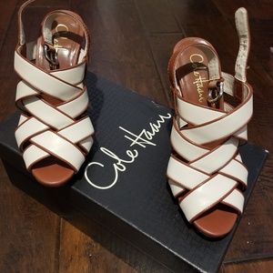 Cole Haan white & tan sandals